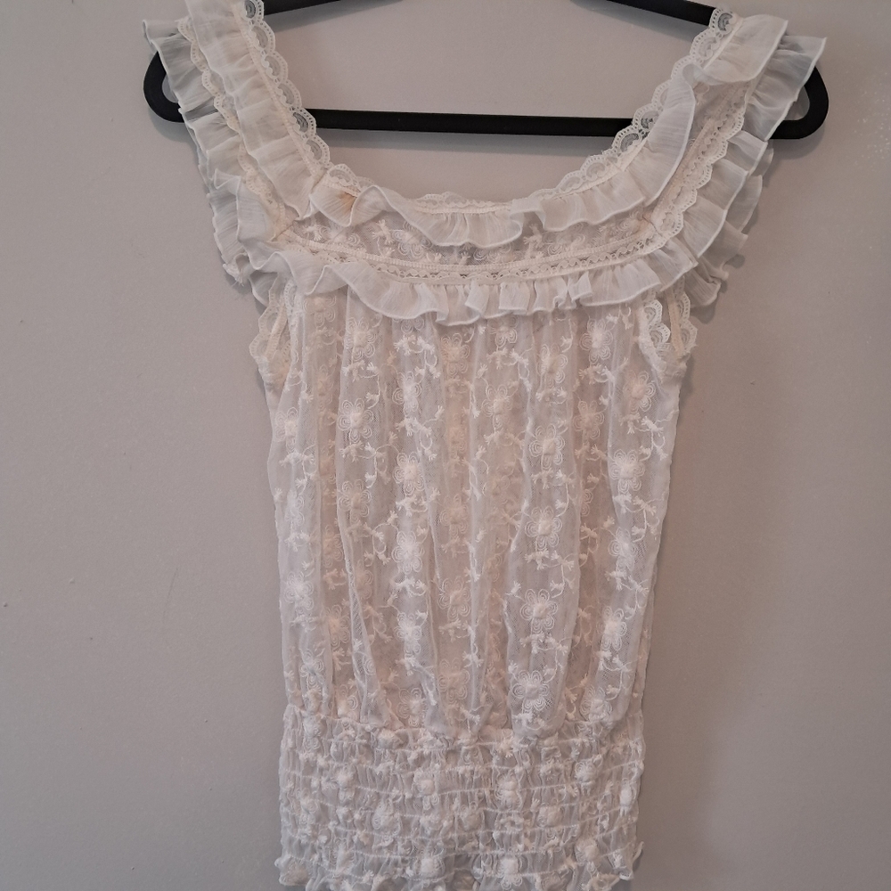 American Rag White Ruffled Tank Top - Picture 5 of 7